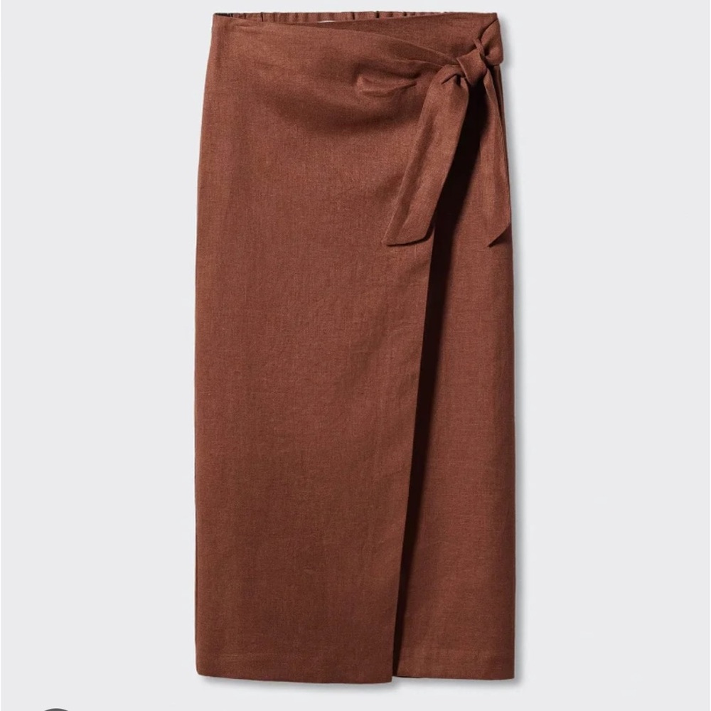 100% Linen Wrap Skirt Chocolate Size S